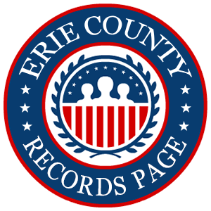 A round, red, white, and blue logo with the words 'Erie County Records Page' in relation to the state of Pennsylvania.